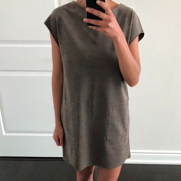 Aritzia Wilfred Free Nori Faux Suede Shift Dress Taupe Vegan Women's XS - Picture 1 of 9